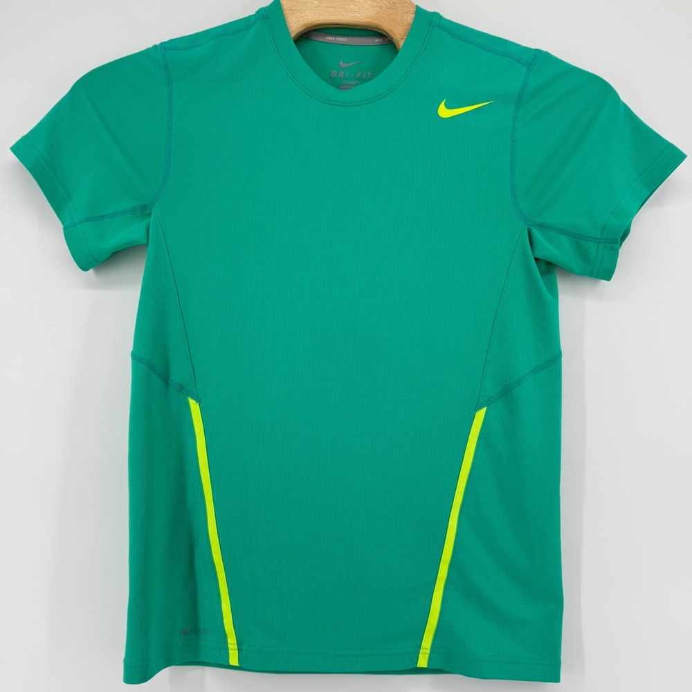 Nike Tennis Dri-FIT Shirt Mens Small Green Neon Yellow Athletic Short Sleeve - Picture 3 of 11
